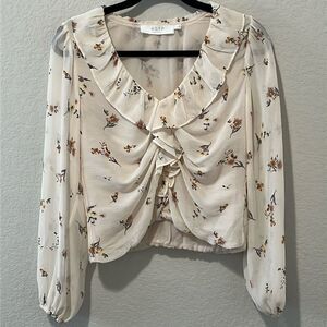 ASTR THE LABEL Long Sleeve Ruffle Floral Print Top, Size S